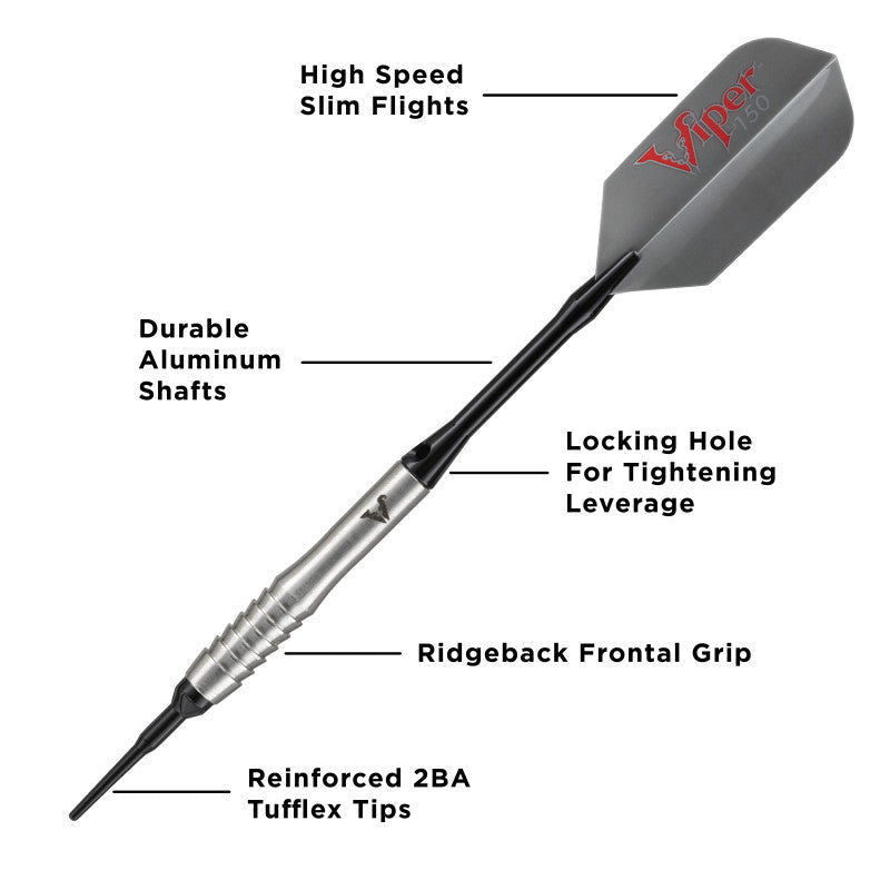Viper V-Factor Darts 90% Tungsten Soft Tip Darts Shark Fin Barrel 20 Grams