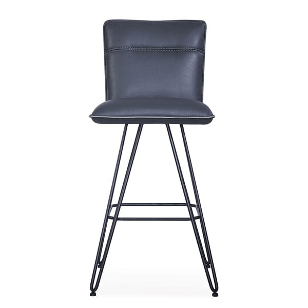 Benzara 41" Set of 2 Metal Leather Upholstered Bar Height Stool with Hairpin Style Legs BM187626