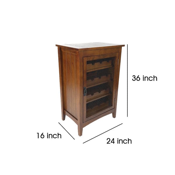 Benzara 36" Wooden Wine Cabinet with 1 Wire Mesh Door and 4 Shelves BM210135