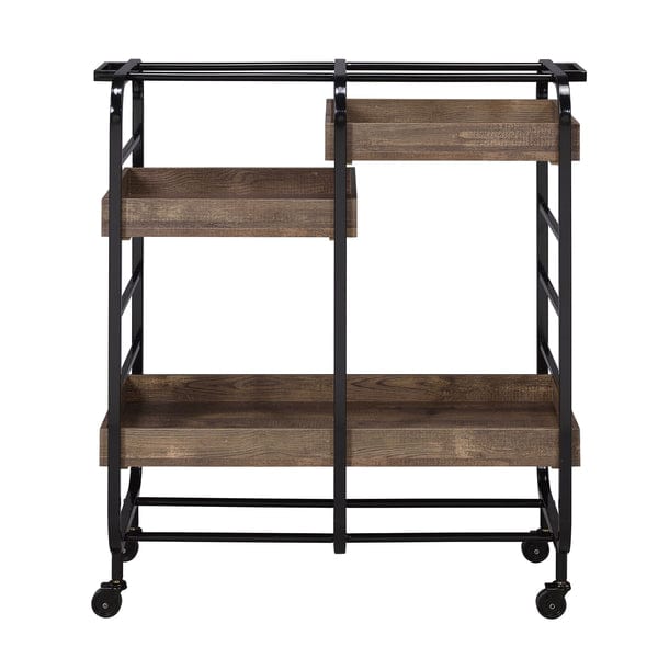 Benzara 38" Metal Frame Serving Cart with 3 Open Storage and Casters BM211118