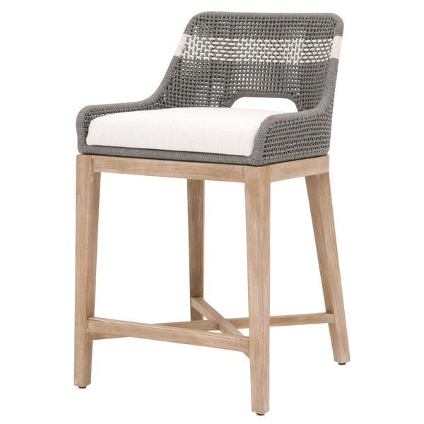 Benzara 35" Interwoven Rope Counter Stool with Stretcher and Cross Support BM217391