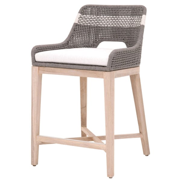 Benzara 35" Interwoven Rope Counter Stool with Flared Legs and Cross Support BM217393