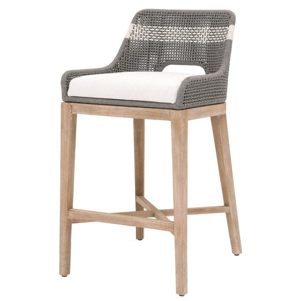 Benzara 39" Interwoven Rope Bar Stool with Flared Legs and Cross Support BM217397