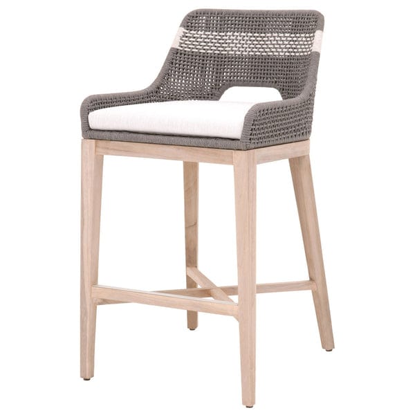 Benzara 39" Interwoven Rope Bar Stool with Stretcher and Cross Support BM217400