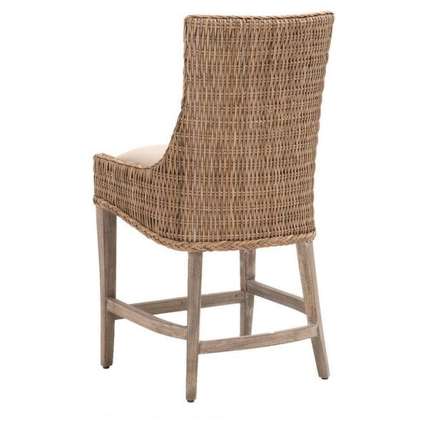 Benzara 41.5" Set Of 2 Wicker & Fabric Counter Stool with Wood Frame BM228941