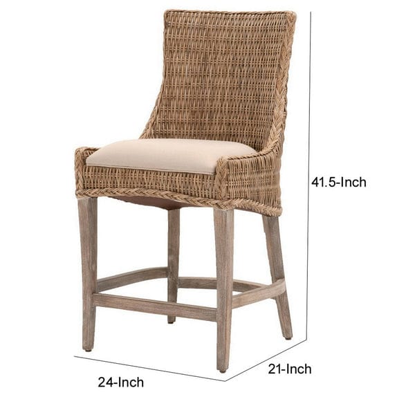 Benzara 41.5" Set Of 2 Wicker & Fabric Counter Stool with Wood Frame BM228941