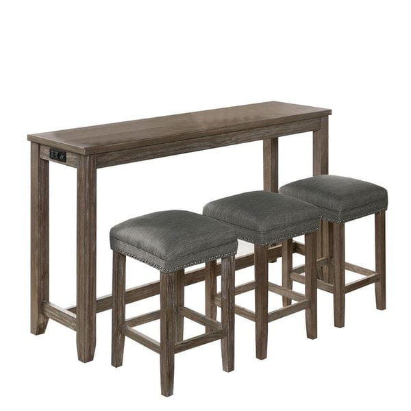 Benzara 4 Piece Wooden Counter Height Table with Fabric Padded Stool BM233803