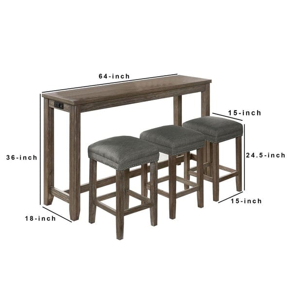 Benzara 4 Piece Wooden Counter Height Table with Fabric Padded Stool BM233803