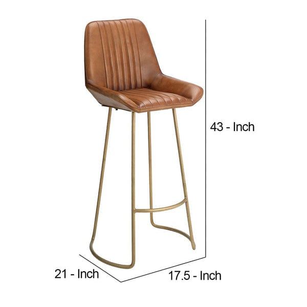 Benzara 43" Bar Stool with Leatherette and Metal Sled Base BM263637