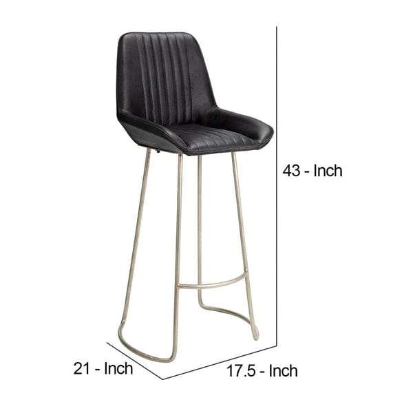 Benzara 43" Bar Stool with Leatherette and Metal Sled Base BM263638