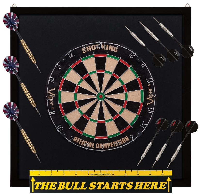 Viper Shot King Sisal Dartboard, Dartboard Backboard, "The Bull Starts Here" Throw Line Marker & Elite Steel Tip Darts