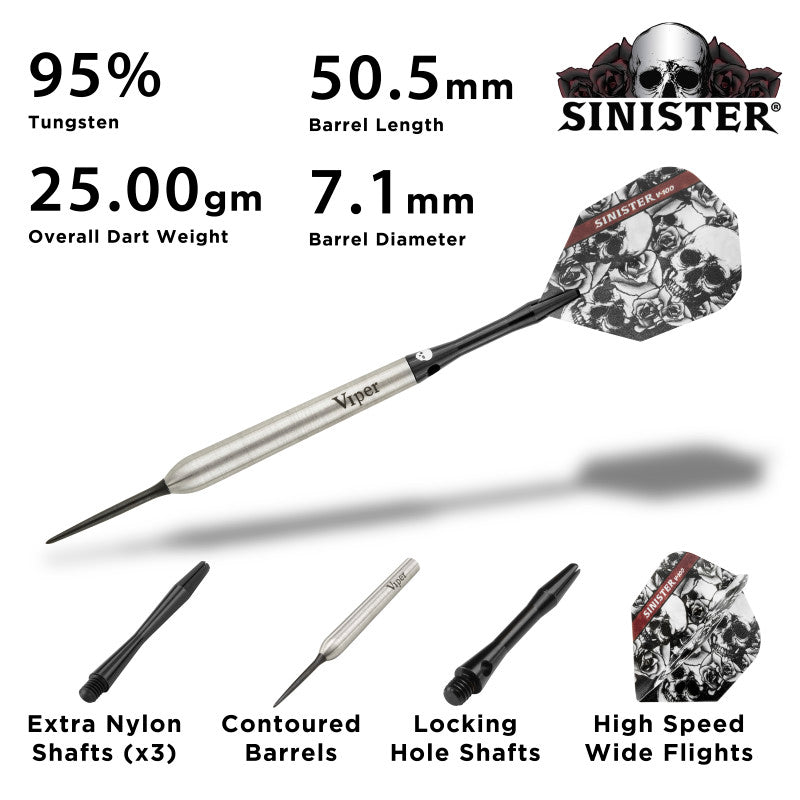 Viper Sinister Darts 95% Tungsten Steel Tip Darts 25 Grams