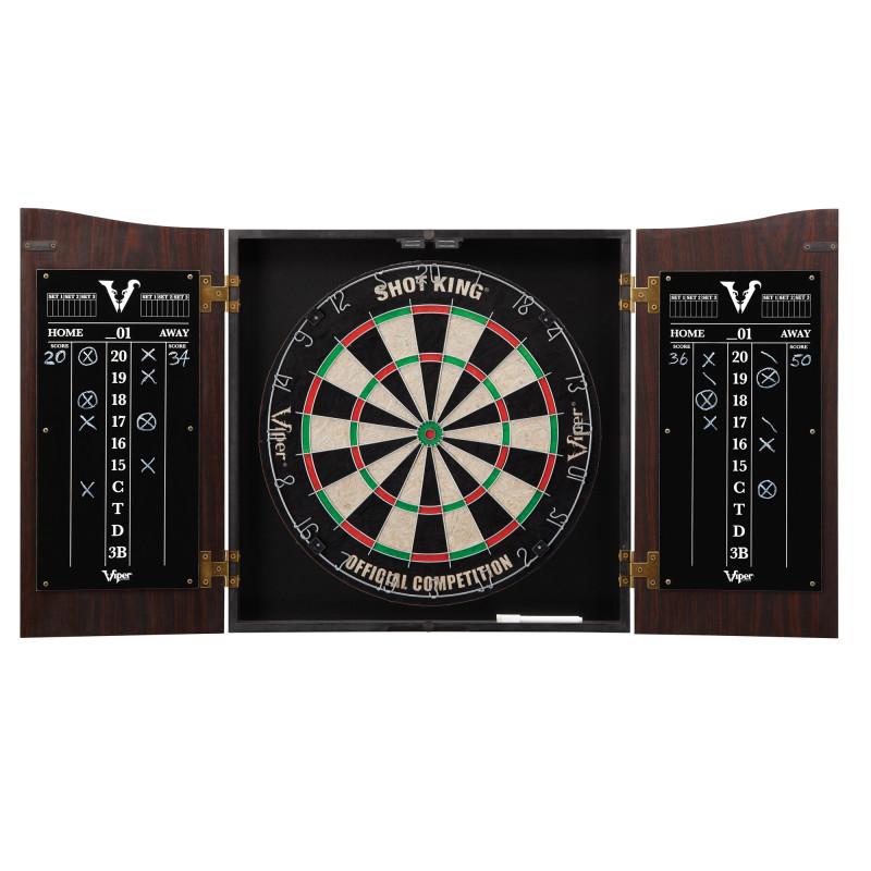 Viper Vault Cabinet with Shot King Sisal Dartboard, Shadow Buster Dartboard Lights, Steel Tip Dart Accessories Kit & "The Bull Starts Here" Throw Line Marker
