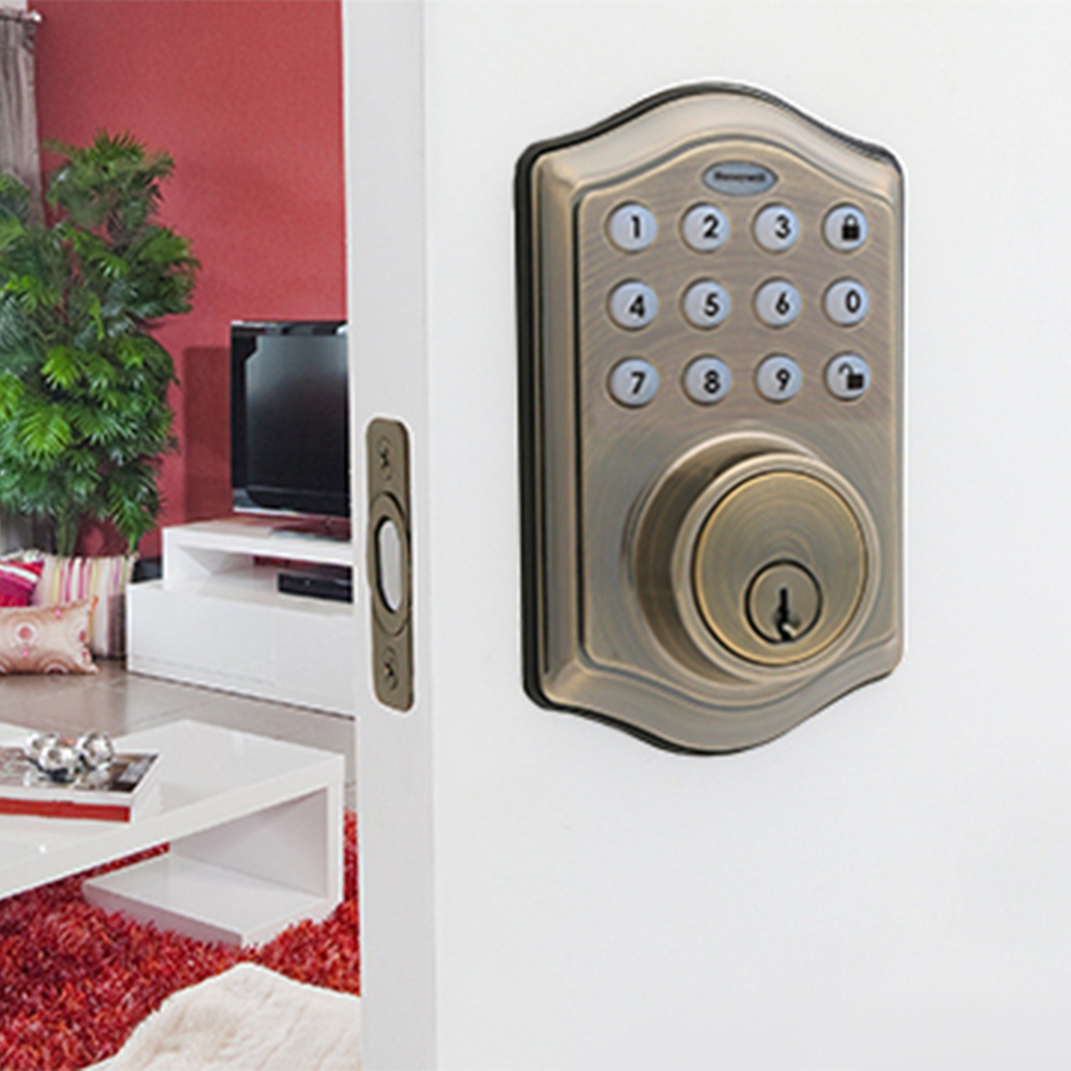 Honeywell 8712109 Electronic Deadbolt Door Lock with Keypad in Antique Brass