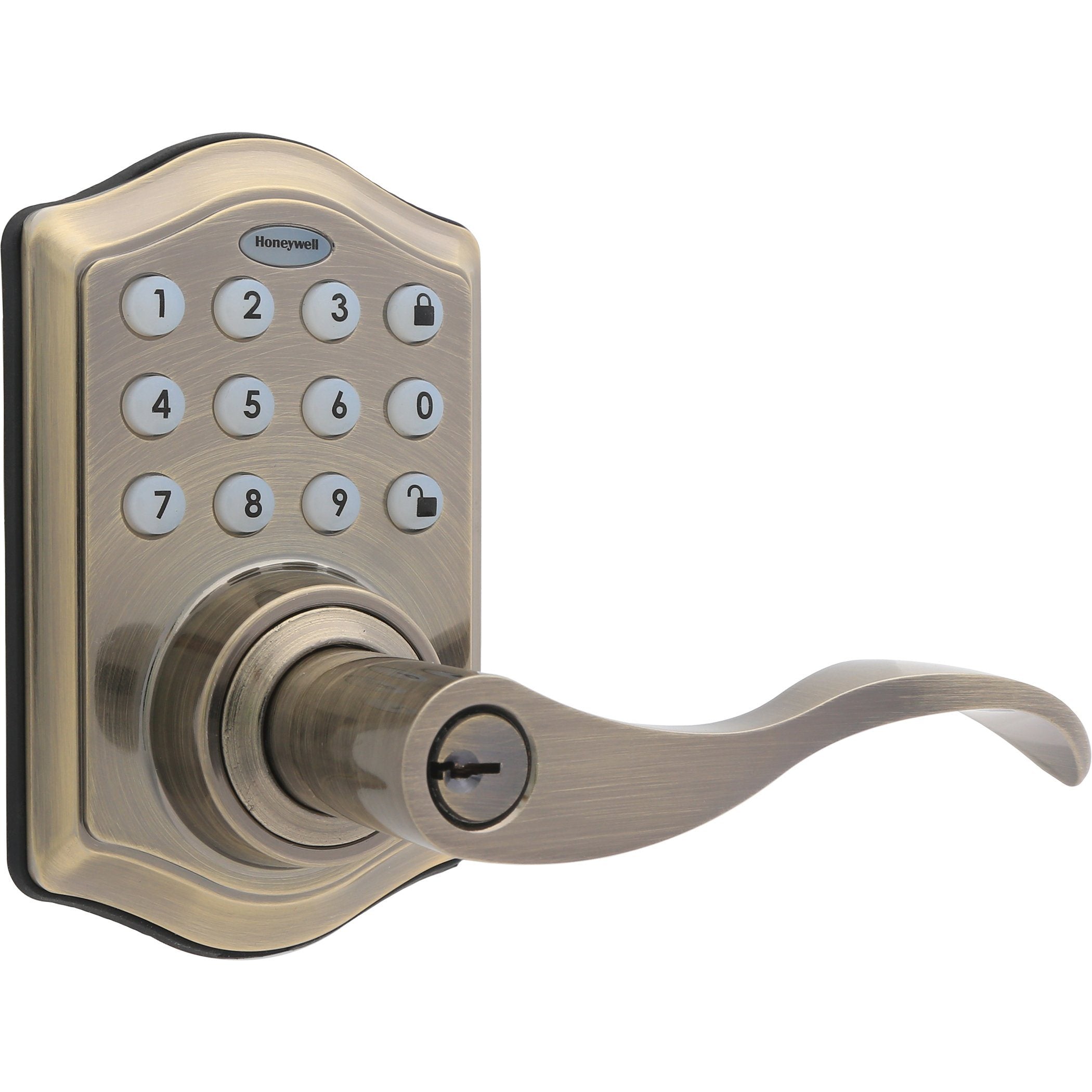 Honeywell 8734101 Electronic Entry Lever Door Lock with Keypad in Antique Brass