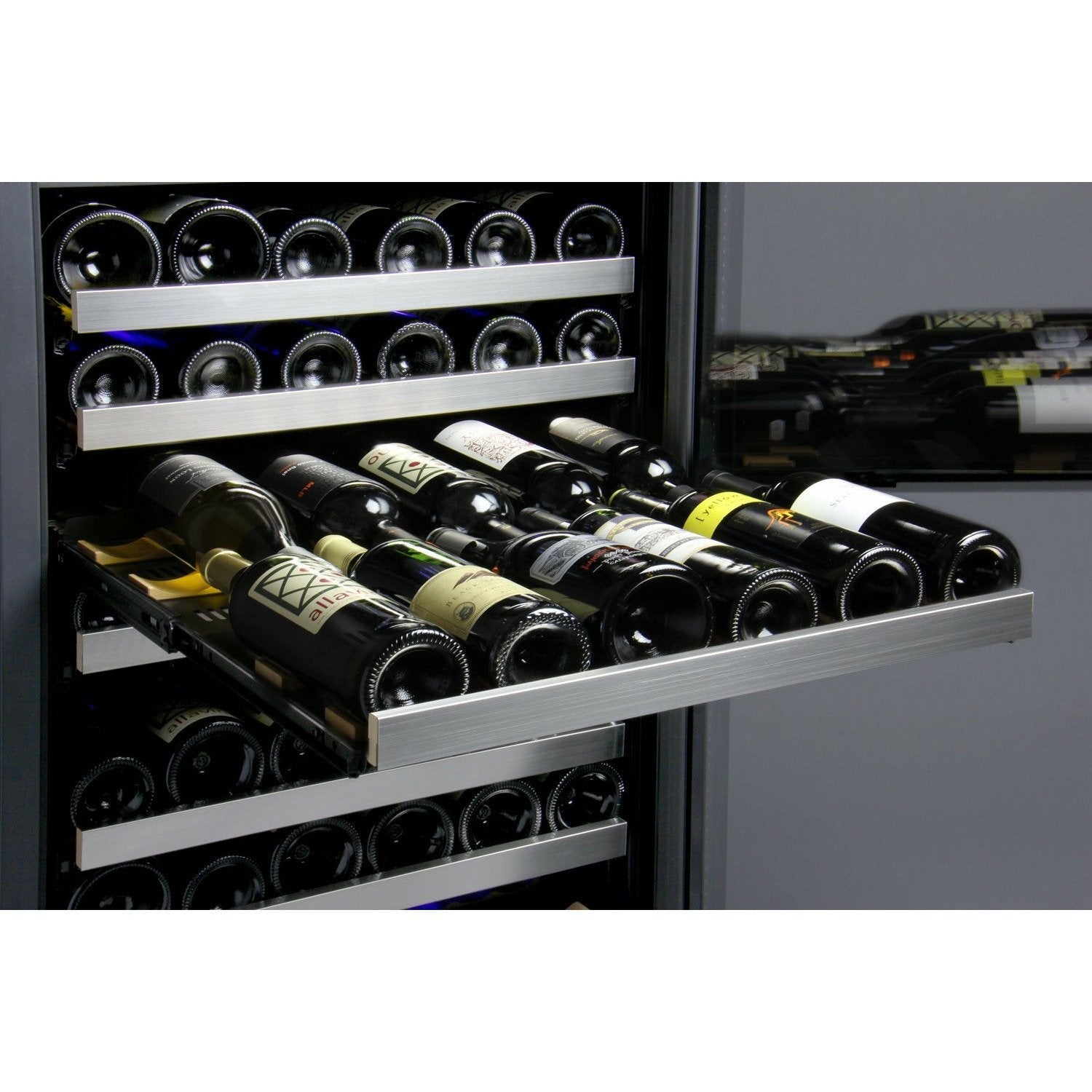 Allavino 24" Wide FlexCount II Tru-Vino 172 Bottle Dual Zone Stainless Steel Left Hinge Wine Refrigerator