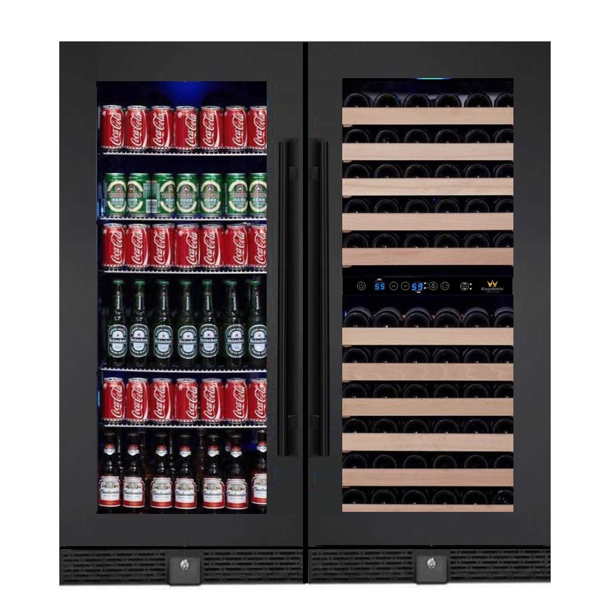 KingsBottle KBU100BW3 56" Upright Wine And Beverage Fridge Center Cabinet Freestanding