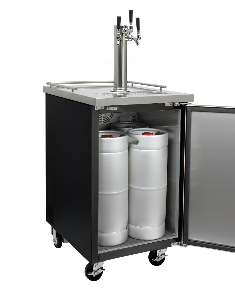 24" Wide Triple Tap Black Commercial Kegerator with Kit