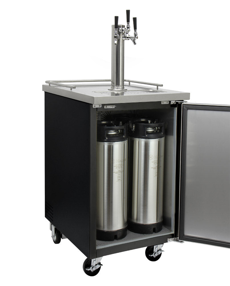 24" Wide Triple Tap Black Commercial Kegerator with Kit