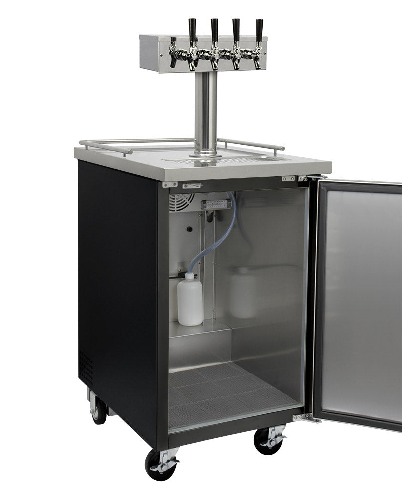 24" Wide Four Tap Black Commercial Kegerator with Kit