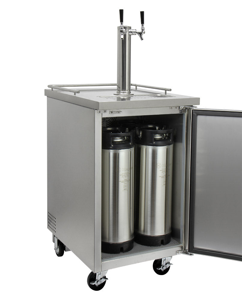 24" Wide Homebrew Dual Tap Stainless Steel Commercial Kegerator with Keg