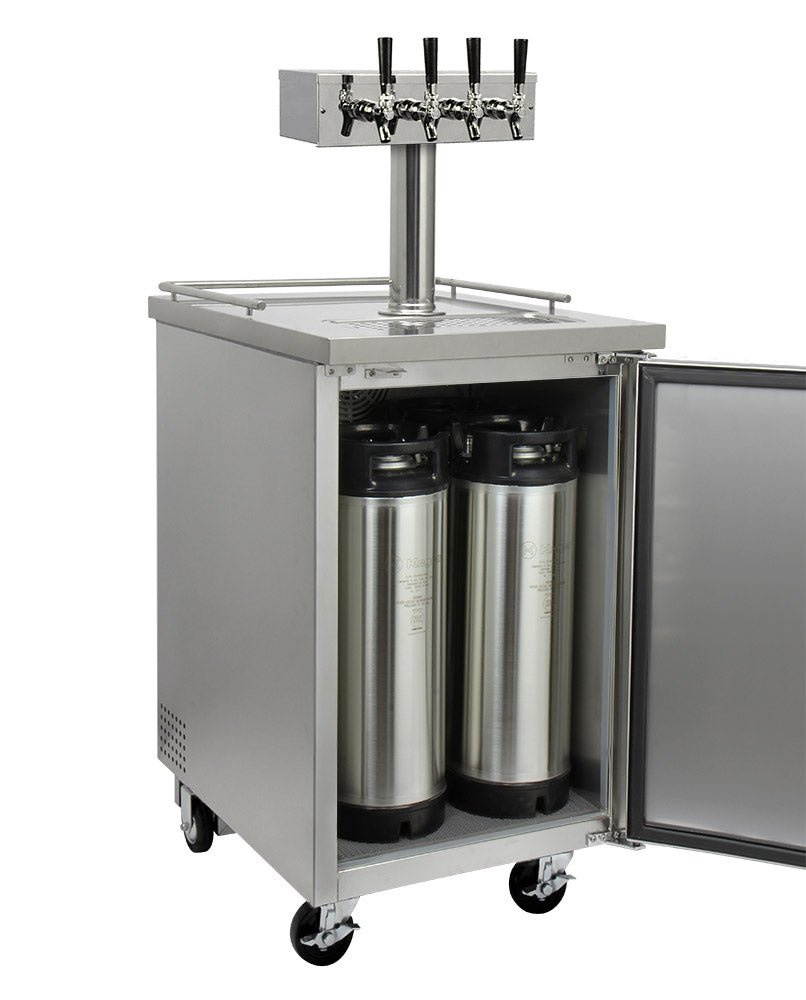 24" Wide Homebrew Four Tap All Stainless Steel Commercial Kegerator with Keg