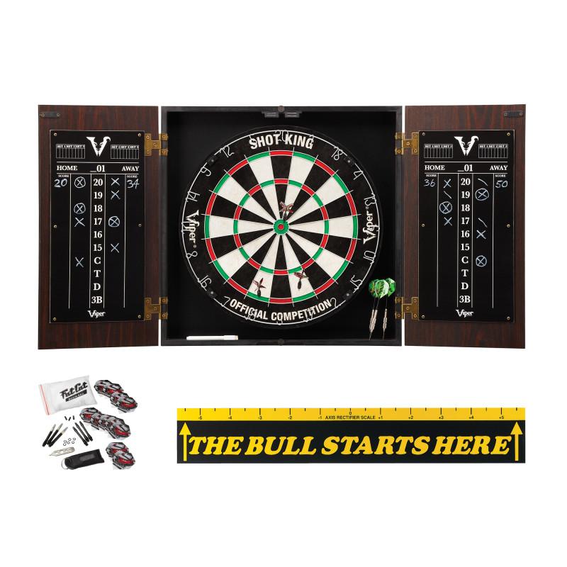 Viper Stadium Cabinet with Shot King Sisal Dartboard, Steel Tip Accessories Kit & "The Bull Starts Here" Throw Line Marker