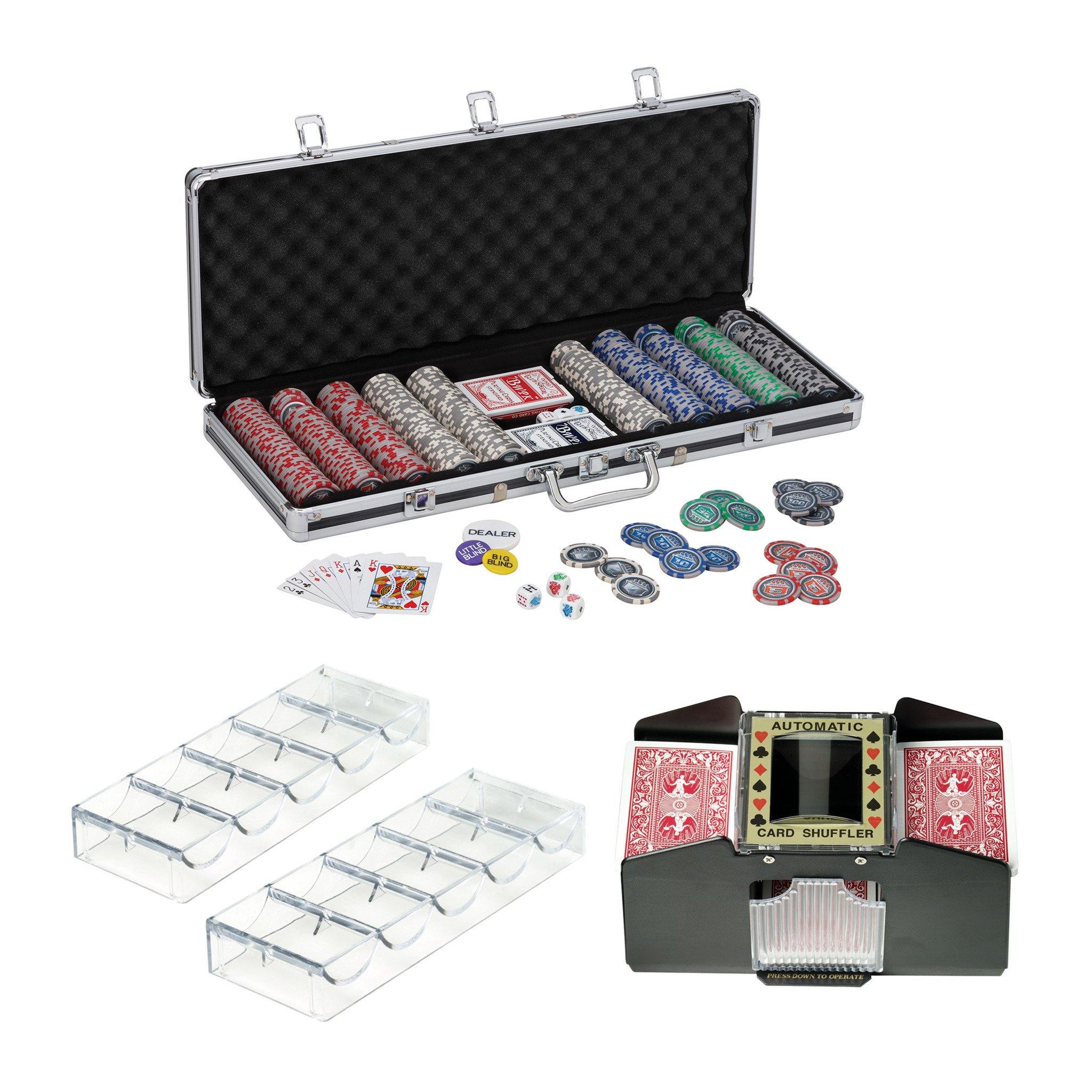 Fat Cat Bling Poker Chip Set, 2ct Acrylic Chip Trays & Automatic Card Shuffler