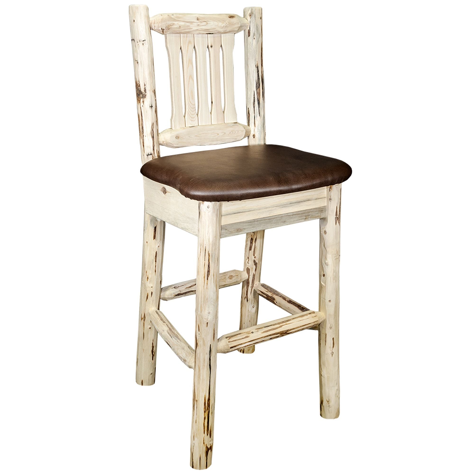 Montana Woodworks Collection Counter Height Barstool w/ Back - Saddle Upholstery