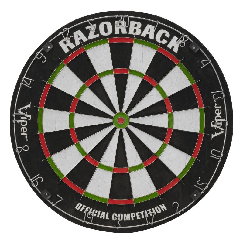 Viper Razorback Sisal/Bristle Dartboard with 22 Gram Steel Tip Darts, Laser Dart Throwline, Round Wall Defender & Small Chalk Scoreboard