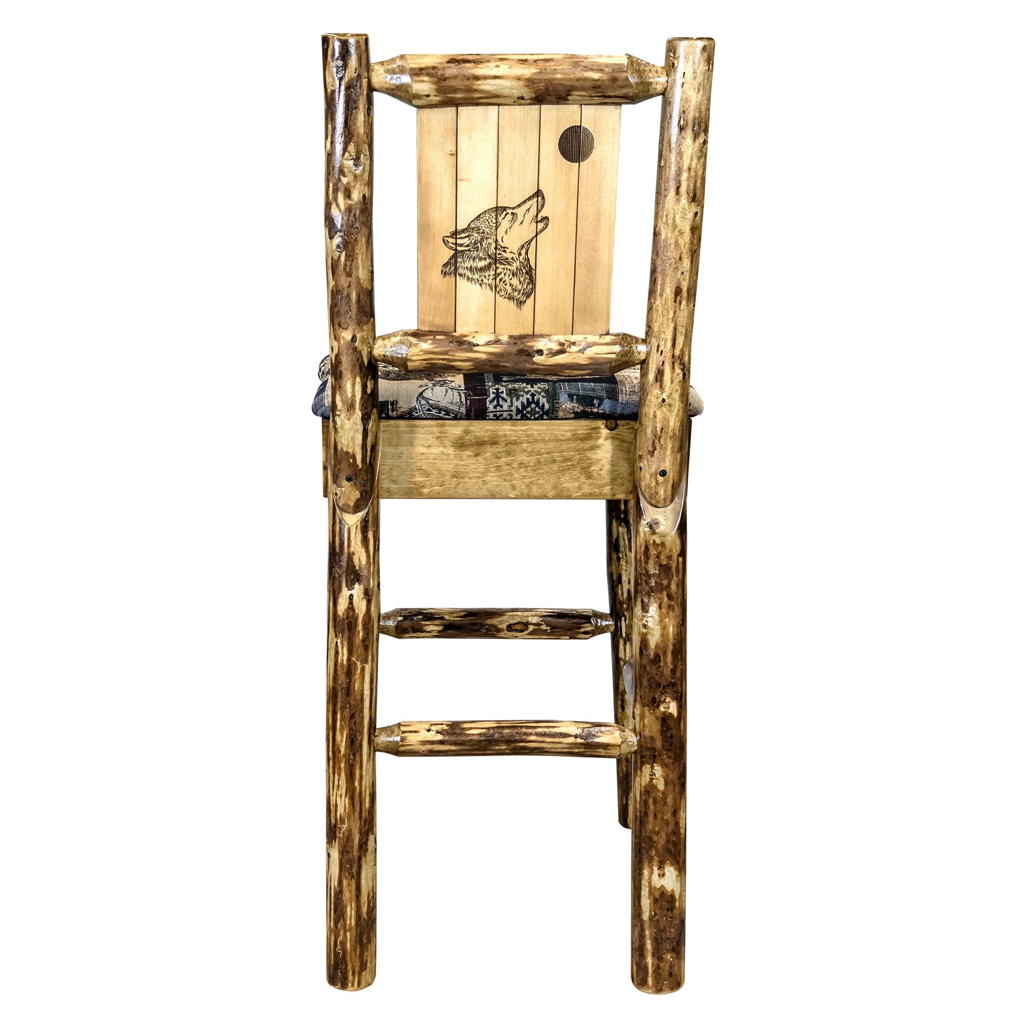 Montana Woodworks Glacier Country Collection Counter Height Barstool w/ Back - Woodland Upholstery, w/ Laser Engraved