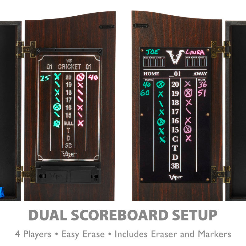 Viper Vault Deluxe Dartboard Cabinet with Shot King Sisal Dartboard and Illumiscore Scoreboard