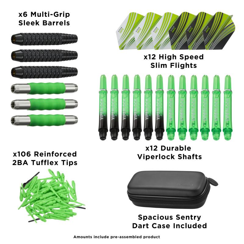 Casemaster Sentry Dart Case and Two Sets of Viper Soft Tip Darts 18 Grams Black/Green