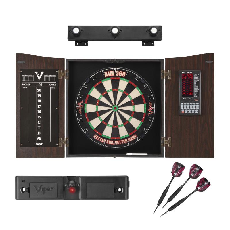 Viper Vault Deluxe Dartboard Cabinet with Built-In Pro Score, AIM 360 Dartboard, Laser Throw Line, and Shadow Buster Light