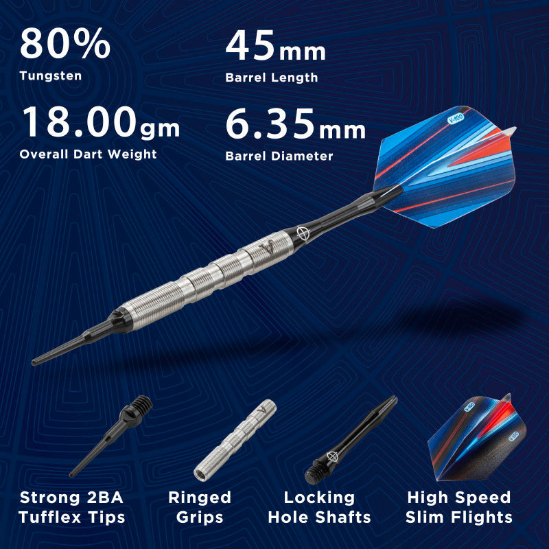 Viper Sidewinder Darts 80% Tungsten Soft Tip Darts Ringed Barrel 18 Grams